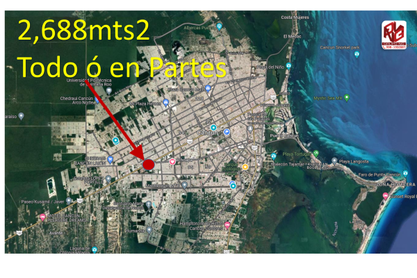 Terreno Comercial en Renta 2688mts2 Av. López Portillo Cancún
